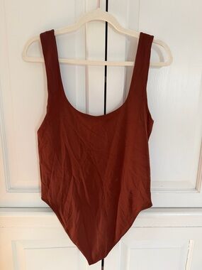 A New Day Bodysuit Large Brown Espresso Tank Snap Closure Stretch Basic